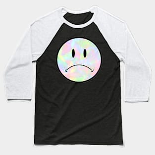 Holo Trippy Sad Frown Face Black Outline closer eyes Baseball T-Shirt